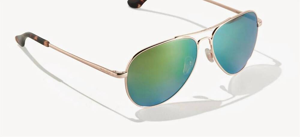 NEW BAJIO men's soldao sunglasses in rose gold | permit green mirror glass